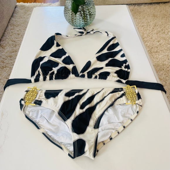 8 PIECE LOT TARA GRINNA Hipster Triangle Top Bikini Set Black Gold Animal Print - Picture 13 of 16